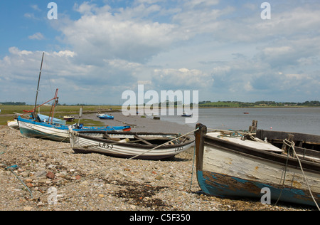 Boats on beach at Sunderland Point, near Lancaster, Lancashire, England UK Stock Photo