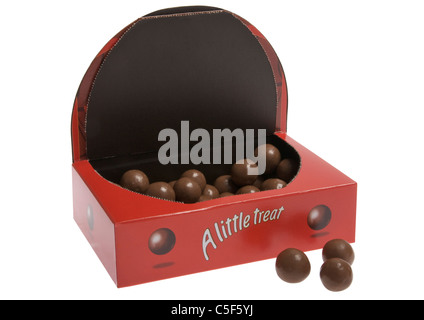 Box of maltesers on white background Stock Photo