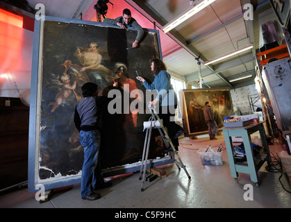 The restoration by Bristol Museum of three early 18th century frescoes believed to have been painted by Antonio Verrio - paintin Stock Photo