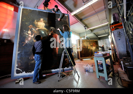 The restoration by Bristol Museum of three early 18th century frescoes believed to have been painted by Antonio Verrio - paintin Stock Photo