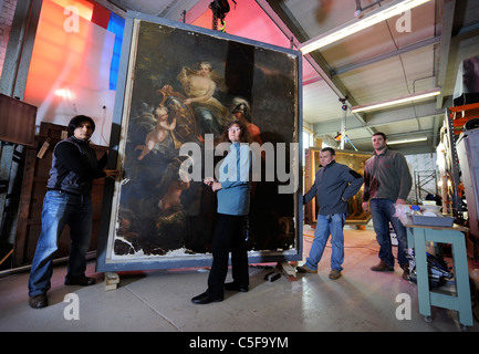 The restoration by Bristol Museum of three early 18th century frescoes believed to have been painted by Antonio Verrio - paintin Stock Photo