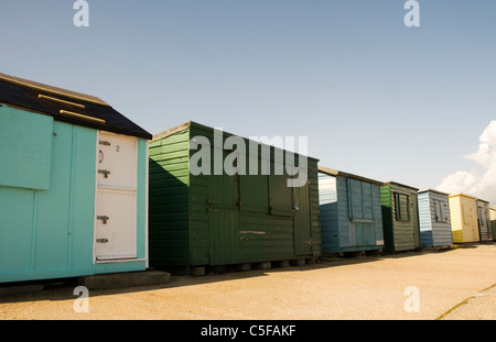 Beach huts at Saint Helens beach, Bembridge, Isle of Wight Stock Photo