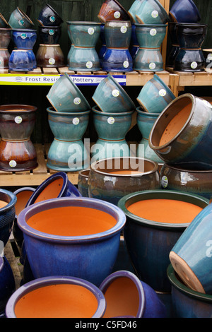 Ceramic plant pots and containers in garden centre. Stock Photo