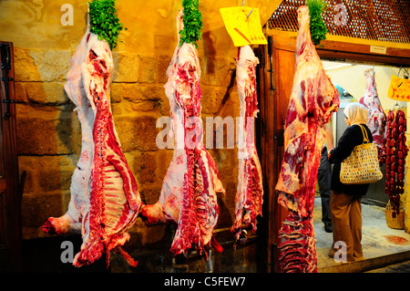 Market place butcher shop in Sidon ( Saida ) . Lebanon. Stock Photo