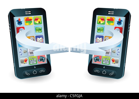 Smartphones communicating via wireless technology concept Stock Photo