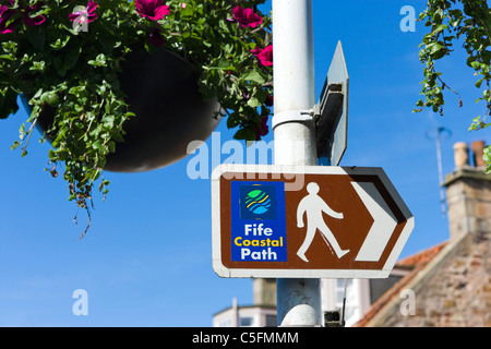 Sign for Fife Coastal Path in the fishing village of Crail, East Neuk, Fife, Scotland, UK Stock Photo