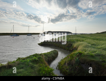 River Axe Estuary with Brean Down in the Distance. Near Uphill. Somerset. England. UK. Stock Photo