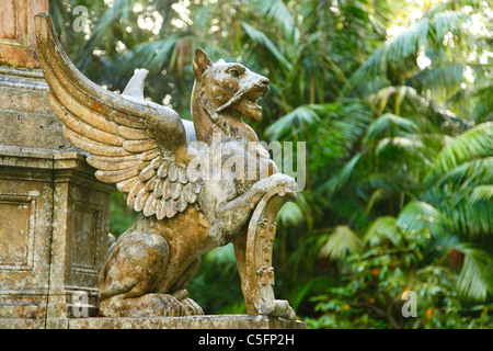 Detail of the monument to the creators of Parque Terra Nostra. Furnas, Sao Miguel island, Azores, Portugal. Stock Photo