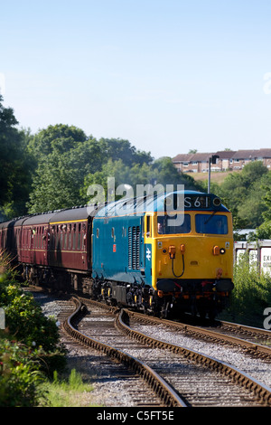 Yellow front-end of 50044 Exeter Class 50 Diesel Locomotive East Lancs. Railway's Summer Diesel Gala on Sunday 3rd July 2011 Stock Photo