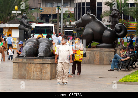 Plaza Botero, a symbol of Medellin, Colombia, and Colombians enjoying it Stock Photo