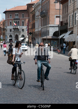 Cyclists in the Italian city of Ferrara Stock Photo