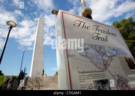 Freedom Trail sign at the Bunker Hill Monument, Boston, Massachusetts Stock Photo