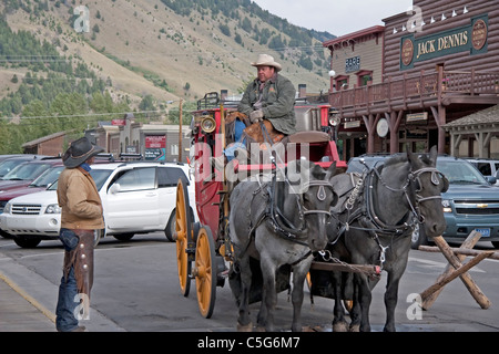 Stagecoach rides for tourists in Jackson Hole, Wyoming, USA. Stock Photo