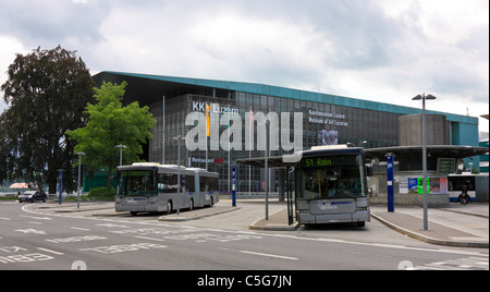 Central Bus Station in front of the Museum of Art, Lucerne, Switzerland Stock Photo