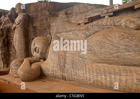 Historical stone Buddha statue, Gal Vihara, Polonnaruwa, Unesco World Heritage Site, Sri Lanka, Asia Stock Photo