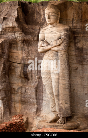 Historical stone Buddha statue, Gal Vihara, Polonnaruwa, Unesco World Heritage Site, Sri Lanka, Asia Stock Photo