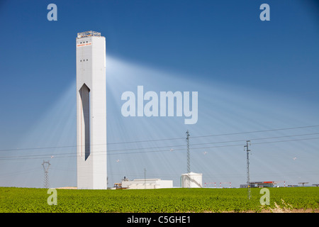 The PS20 solar thermal tower, the only such working solar tower currently in the world. Its is part of the Solucar solar complex Stock Photo