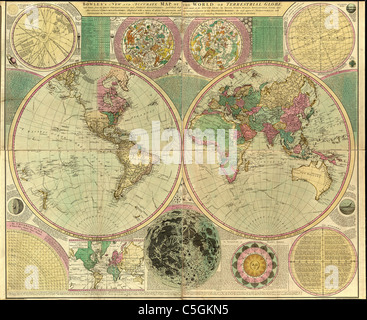 Bowles's New and Accurate Map of the World, or Terrestrial Globe - Antique World Map by Carington Bowles, 1780 Stock Photo