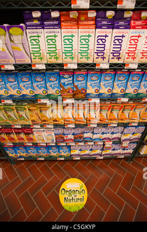 Non-dairy organic and natural milk substitutes in the Fairway supermarket on the Upper East Side of New York Stock Photo