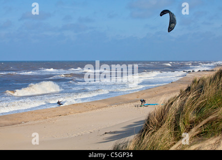 Kite surfing at Sea Palling on the Norfolk Coast Stock Photo