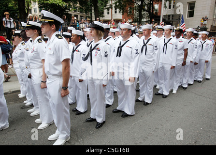 U.S. Navy sailors in formation, 4th of July parade, Boston, Massachusetts Stock Photo