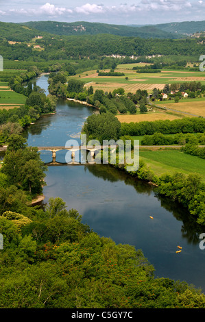 Birds-eye view of the Dordogne River and valley from Domme Aquitaine France Stock Photo
