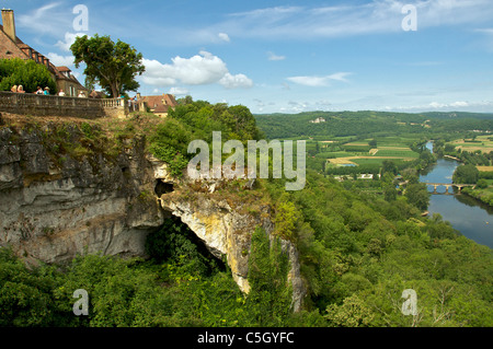 Viewing point for birds-eye view of the Dordogne River and valley from Domme Aquitaine France Stock Photo