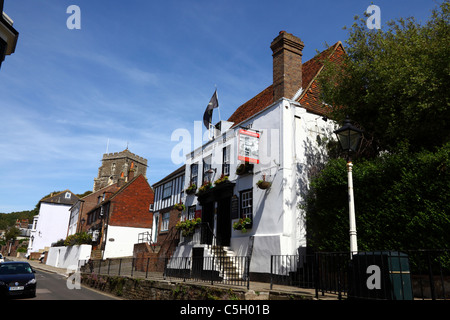 The Stag Inn, All Saints Street and church in the Old Town, Hastings, East Sussex, England Stock Photo