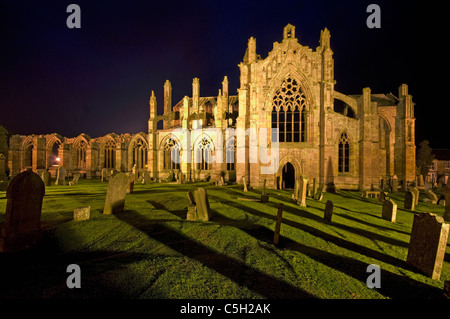 Melrose Abbey at night Stock Photo