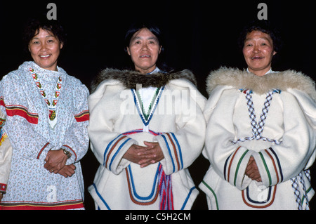 Eskimo Inuit Women wearing Traditional Costume, Arctic Canada Stock Photo