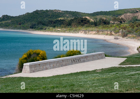 Anzac memorial at Ari Burnu Beach, Anzac Cove Stock Photo