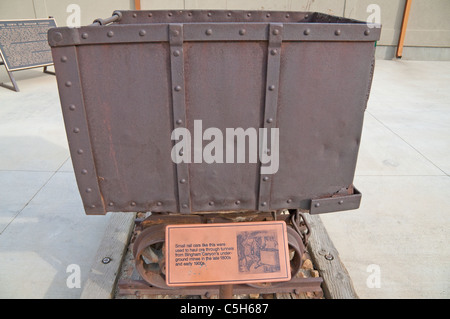 Here, a small rail car is on display that was used to move ore out of underground mines from the late 1800s to the early 1900's. Stock Photo