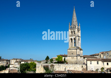 Bell Tower Monolithic Church St Emilion Gironde Aquitaine France Stock Photo