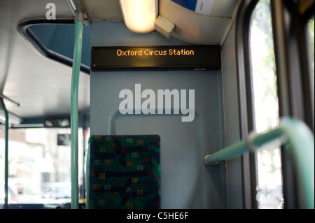 Inside a bus approaching Oxford Circus Station, London, UK. Stock Photo