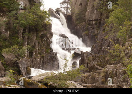 Rhaeadr Ogwen waterfall, Nant Ffrancon, Snowdonia National Park, Wales, UK Stock Photo