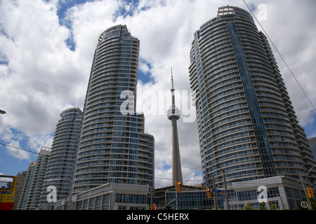 the waterclub condos apartment buildings on queens quay toronto ontario canada and CN tower Stock Photo