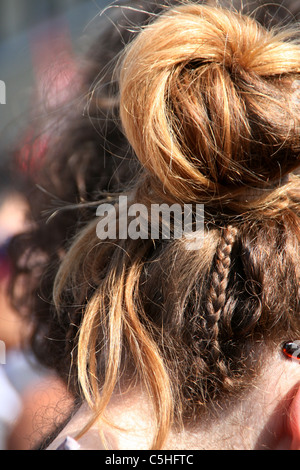 detail of woman with pleats in hair Stock Photo