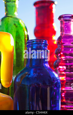 colored glass bottles Stock Photo