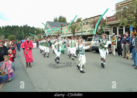 Attendees dress up in strange costumes for the annual Occidental California Fools' Day Parade Stock Photo