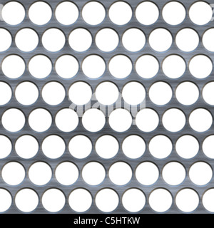 A brushed metal grille or grate with circular holes isolated over white. Stock Photo
