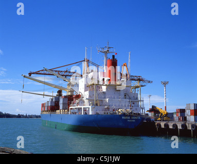 Container ship loading in Auckland Harbour, Auckland, Auckland Region, North Island, New Zealand Stock Photo