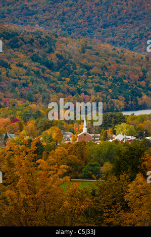 Waterbury Village Vermont  during fall foliage season Stock Photo