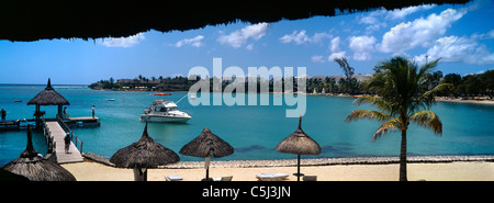 Maritim Hotel Balaclava Mauritius Jetty And Sunbeds And Parasols Stock Photo