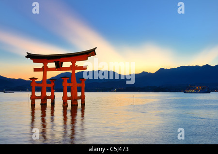 The otori gate which welcomes visitors to Miyajima, Japan. Stock Photo