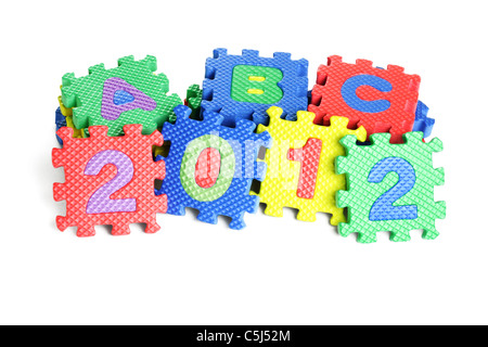 2012 new year and ABC colorful interlocking foam blocks on white background Stock Photo