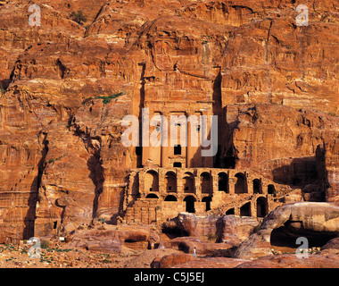 One of the Royal tombs carved into the rock walls of Petra Jordan Stock ...