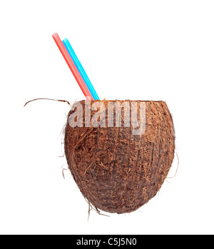 Half open coconut isolated on white Stock Photo