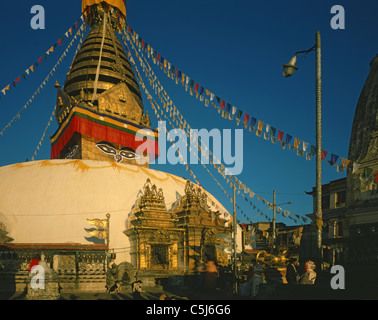 The large stupa at the famous Buddhist shrine of Swayambunbath just to the north of the main city of Kathmandu, Nepal. Stock Photo