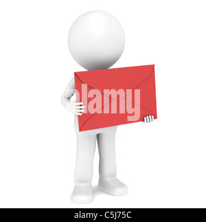 3D Little Human Character holding a Red Envelope. Isolated Stock Photo