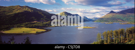 Looking east from the Ballachuish Bridge up Loch Leven towards the Mamore and Glencoe hills in evening light, Scottish Stock Photo